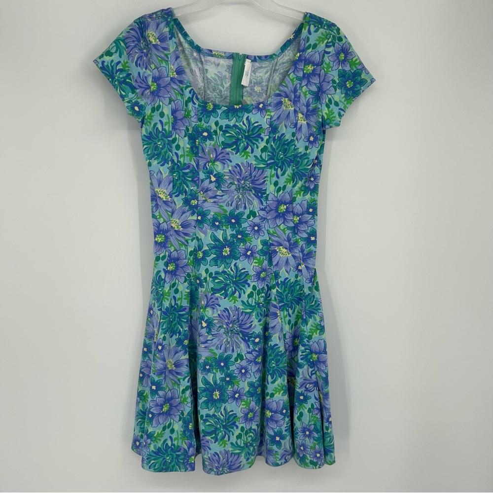 NWT Tikal Trading‎ Co. Blue Purple Floral Print Skater Dress Size Small